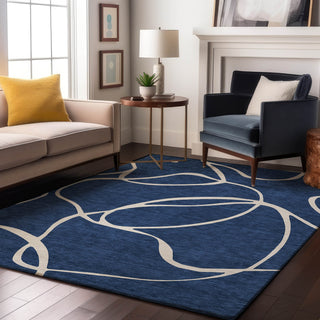 Piper Looms Mayfield Swirls AMF999 Navy Machine Washable Area Rug Lifestyle Image Feature