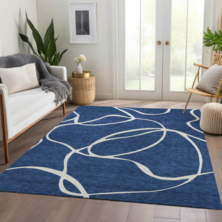 Piper Looms Mayfield Swirls AMF999 Navy Machine Washable Area Rug Lifestyle Image Feature