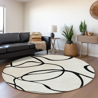 Piper Looms Mayfield Swirls AMF999 White Machine Washable Area Rug Round Lifestyle Image Feature