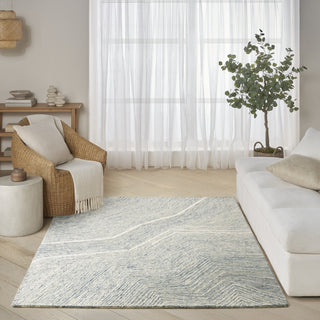 Nourison Pure Angles ANG01 Ivory Blue Area Rug by DKNY Swatch Image