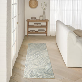 Nourison Pure Angles ANG01 Ivory Blue Area Rug by DKNY Corner Image
