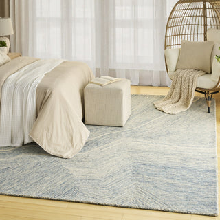 Nourison Pure Angles ANG01 Ivory Blue Area Rug by DKNY Corner Image