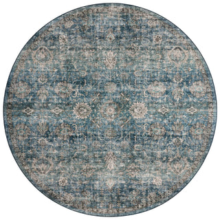 Loloi Anniston ANS-02 Lagoon / Natural Machine Washable Area Rug Round Image