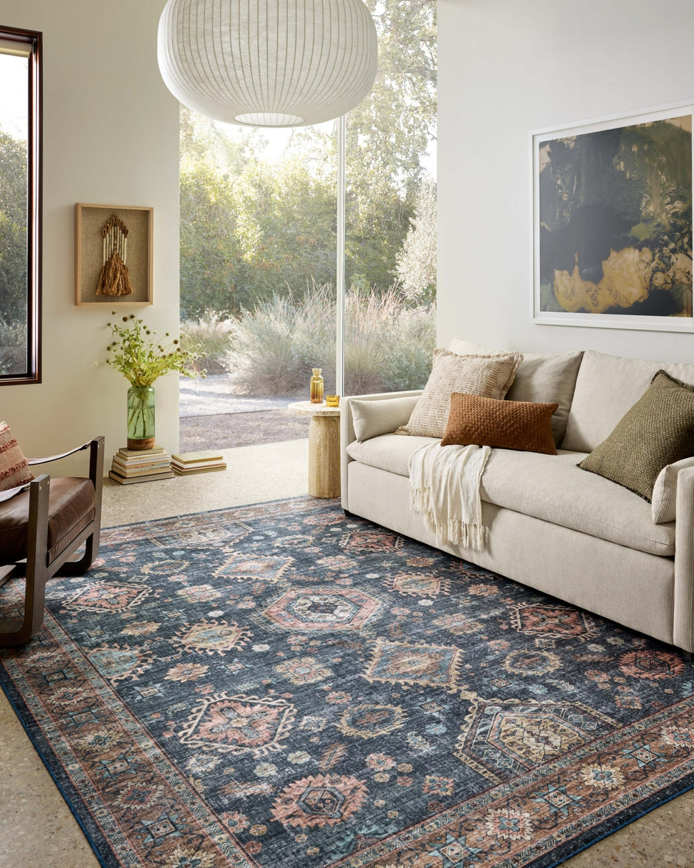 Loloi Anniston ANS-03 Denim / Sunset Machine Washable Area Rug Lifestyle Image Feature