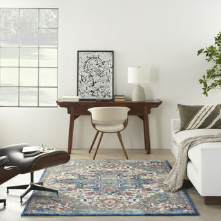Nourison Ankara Global ANR15 Ivory Navy Area Rug Room Image Feature