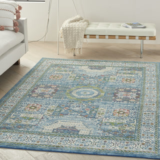 Nourison Ankara Global ANR17 Ivory Light Blue Area Rug Corner Image