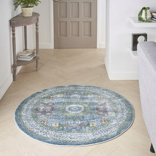 Nourison Ankara Global ANR17 Ivory Light Blue Area Rug Room Image Feature