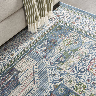 Nourison Ankara Global ANR17 Ivory Light Blue Area Rug Corner Image