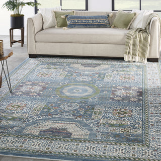 Nourison Ankara Global ANR17 Ivory Light Blue Area Rug Corner Image