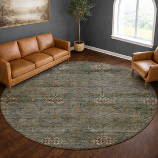 Dalyn Aristo AR1 Teal Area Rug Round Lifestyle Image Feature