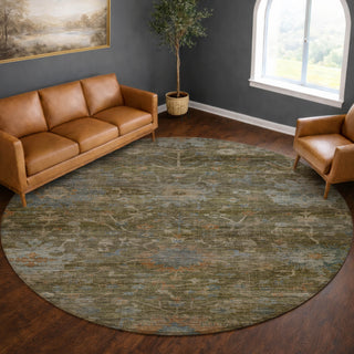Dalyn Aristo AR2 Olive Area Rug Round Lifestyle Image Feature