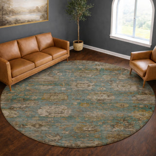 Dalyn Aristo AR7 Teal Area Rug Round Lifestyle Image Feature