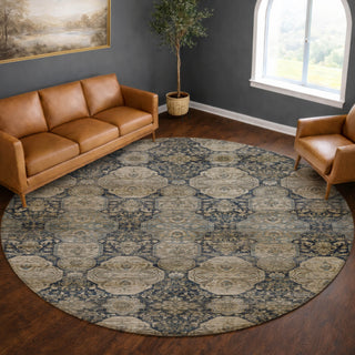 Dalyn Aristo AR8 Navy Area Rug Round Lifestyle Image Feature
