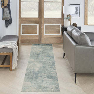Nourison Astra Machine Washable ASW07 Blue Ivory Area Rug Corner Image