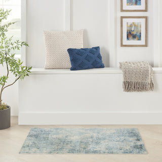 Nourison Astra Machine Washable ASW07 Blue Ivory Area Rug Corner Image