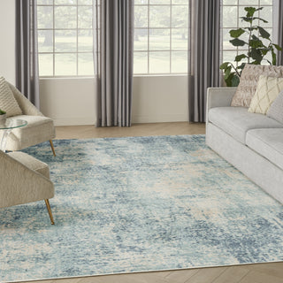 Nourison Astra Machine Washable ASW07 Blue Ivory Area Rug Corner Image