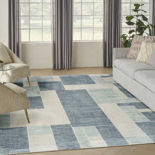 Nourison Astra Machine Washable ASW09 Blue Ivory Area Rug Corner Image