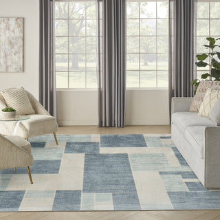 Nourison Astra Machine Washable ASW09 Blue Ivory Area Rug Room Image Feature