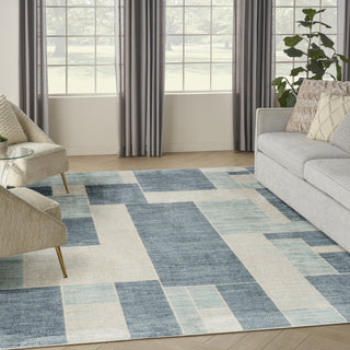 Nourison Astra Machine Washable ASW09 Blue Ivory Area Rug 