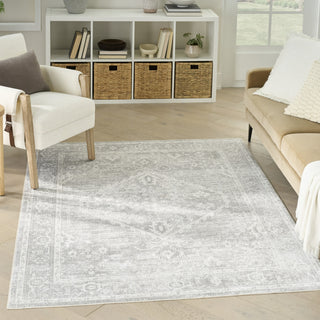Nourison Astra Machine Washable ASW11 Light Grey Area Rug Corner Image