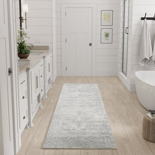Nourison Astra Machine Washable ASW11 Light Grey Area Rug Corner Image