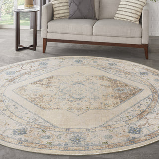 Nourison Astra Machine Washable ASW13 Ivory Blue Area Rug Corner Image