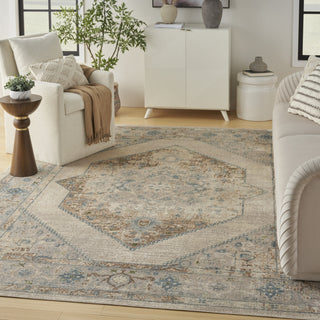 Nourison Astra Machine Washable ASW13 Ivory Blue Area Rug Corner Image