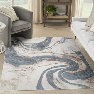 Nourison Astra Machine Washable ASW15 Ivory Blue Area Rug Corner Image