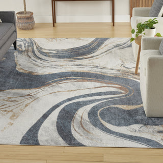 Nourison Astra Machine Washable ASW15 Ivory Blue Area Rug Corner Image