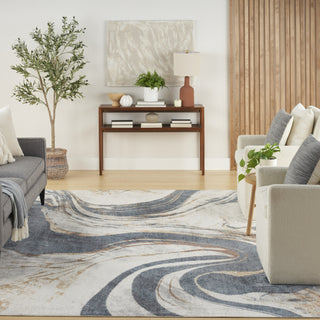 Nourison Astra Machine Washable ASW15 Ivory Blue Area Rug Room Image Feature