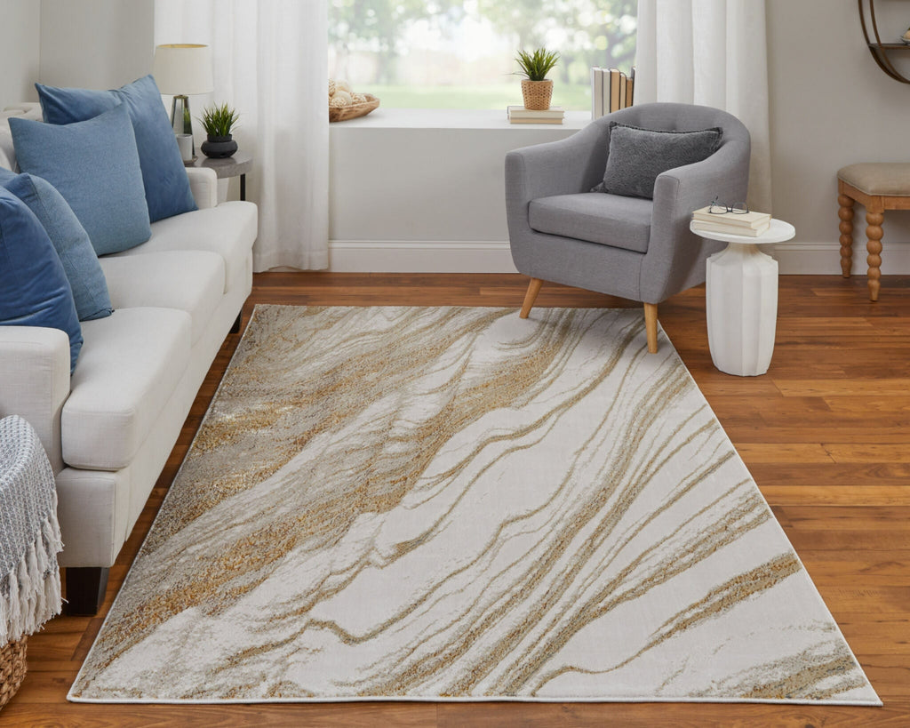Feizy Aura 39LLF Ivory/Taupe/Gold Area Rug Lifestyle Image Feature