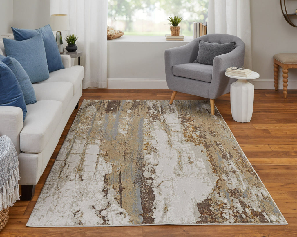 Feizy Aura 39LMF Ivory/Gold/Brown Area Rug Lifestyle Image Feature