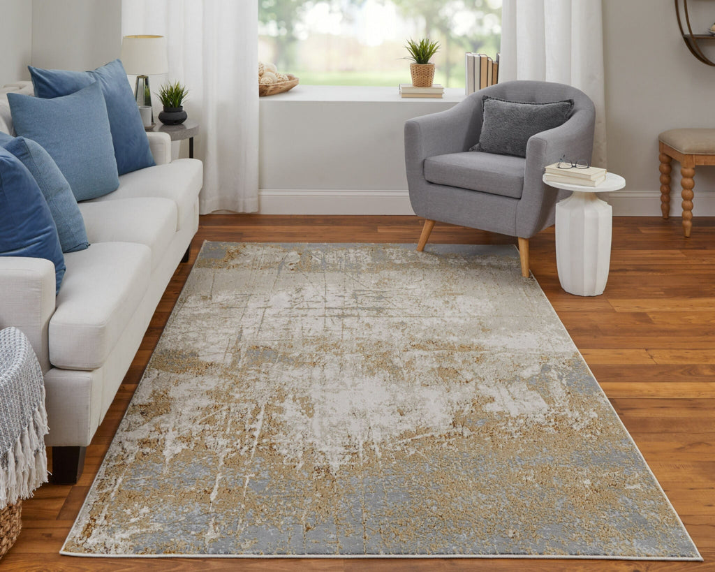 Feizy Aura 39LNF Ivory/Brown/Gray Area Rug Lifestyle Image Feature