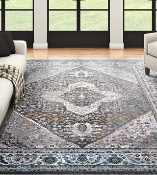Couristan Gypsy Persian Medallionc Grey/Ivory Area Rug Lifestyle Image Feature