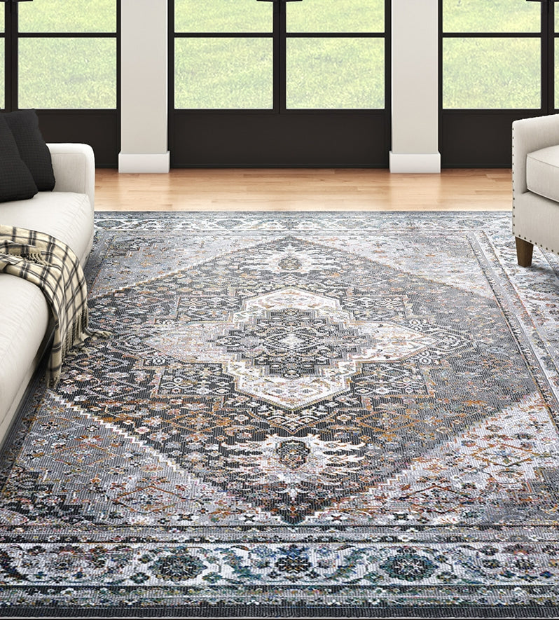 Couristan Gypsy Persian Medallionc Grey/Ivory Area Rug Lifestyle Image Feature