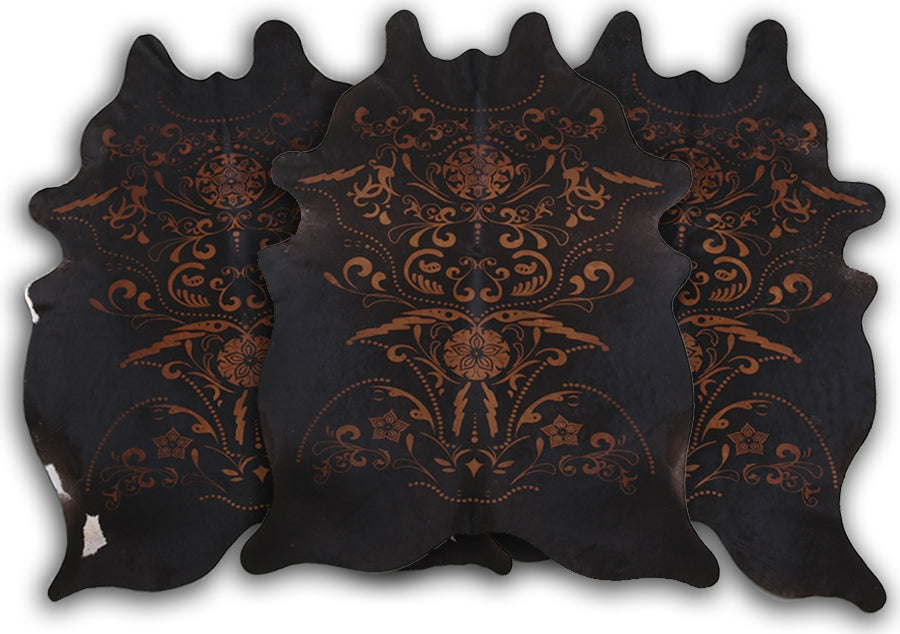 Dekoland Printed Cowhides Baroque Brown on Black Area Rug