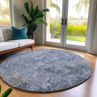 Dalyn Bresca BC6 Blue Machine Washable Area Rug Round Lifestyle Image Feature
