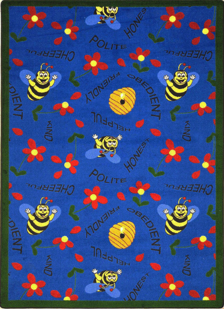 Joy Carpets Kid Essentials Bee Attitudes Blue Area Rug