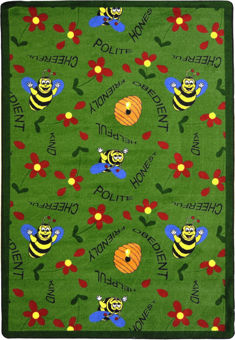 Joy Carpets Kid Essentials Bee Attitudes Green Area Rug