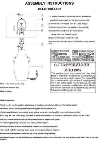 Surya Beraliya BLI-002 Lamp Assembly