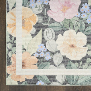 Nourison Botanical Washables BOT01 Charcoal Multicolor Area Rug Detail Image