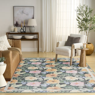 Nourison Botanical Washables BOT01 Charcoal Multicolor Area Rug Room Image Feature
