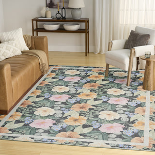 Nourison Botanical Washables BOT01 Charcoal Multicolor Area Rug Corner Image