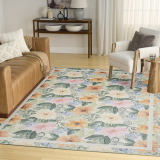 Nourison Botanical Washables BOT01 Ivory Multicolor Area Rug Corner Image