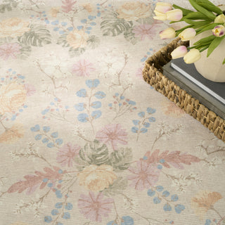 Nourison Botanical Washables BOT02 Beige Multicolor Area Rug Corner Image