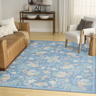 Nourison Botanical Washables BOT02 Blue Multicolor Area Rug Corner Image