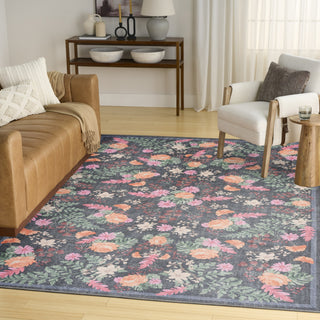 Nourison Botanical Washables BOT02 Charcoal Multicolor Area Rug Corner Image