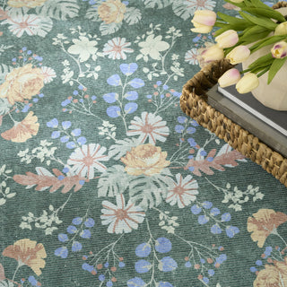 Nourison Botanical Washables BOT02 Green Multicolor Area Rug Corner Image