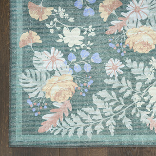 Nourison Botanical Washables BOT02 Green Multicolor Area Rug Detail Image