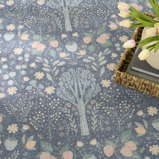 Nourison Botanical Washables BOT04 Blue Multicolor Area Rug Corner Image